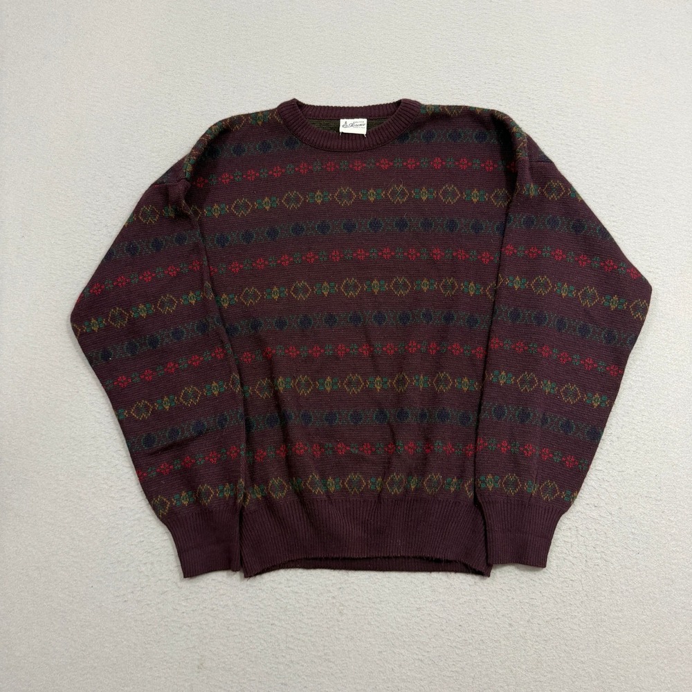 Vintage Maglificio Florence Sweater Medium Geometric Fair Isle Wool Blend Italy